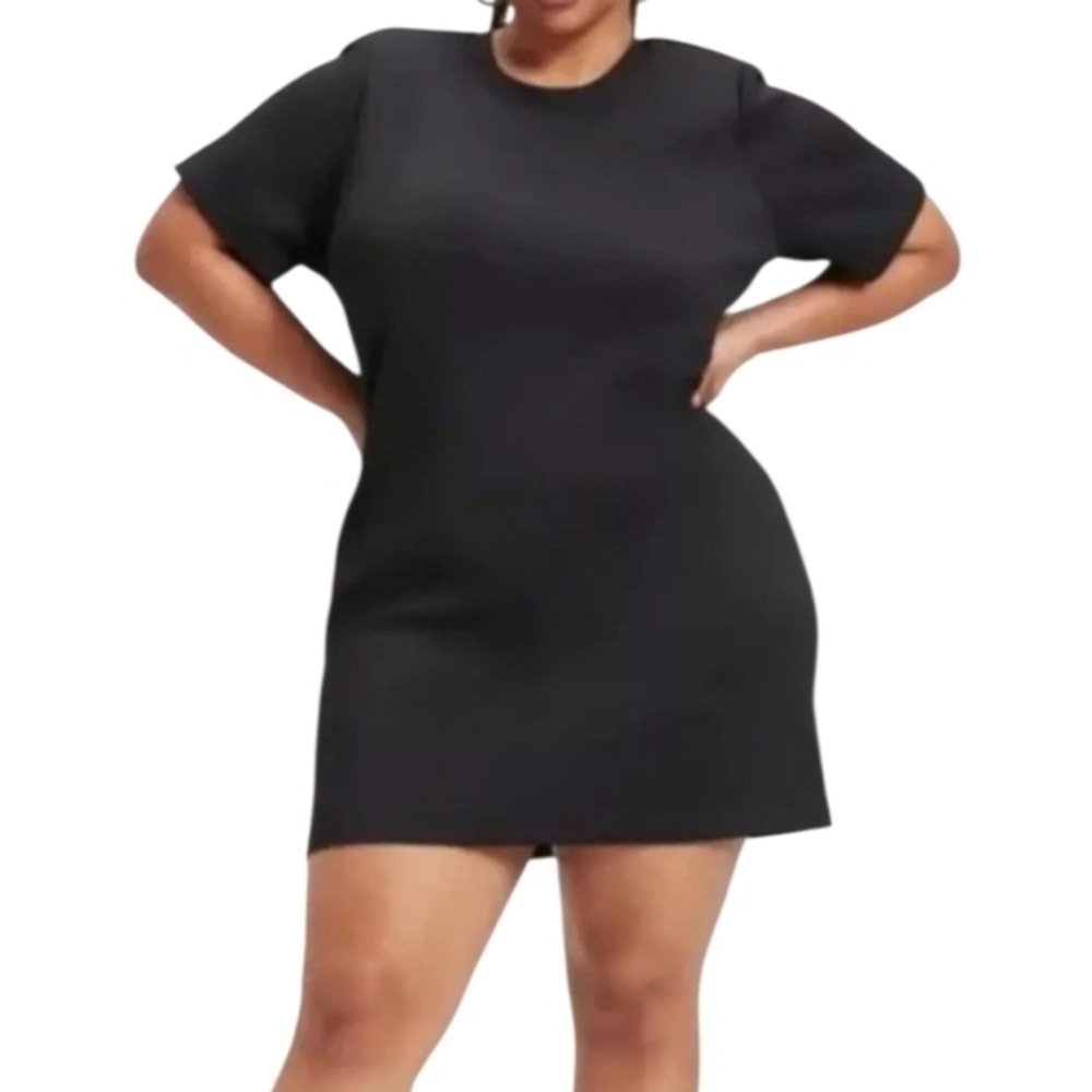 GOOD‎ AMERICAN Strong Shoulder Scuba T-Shirt Mini Dress Black Size 4 US XL
